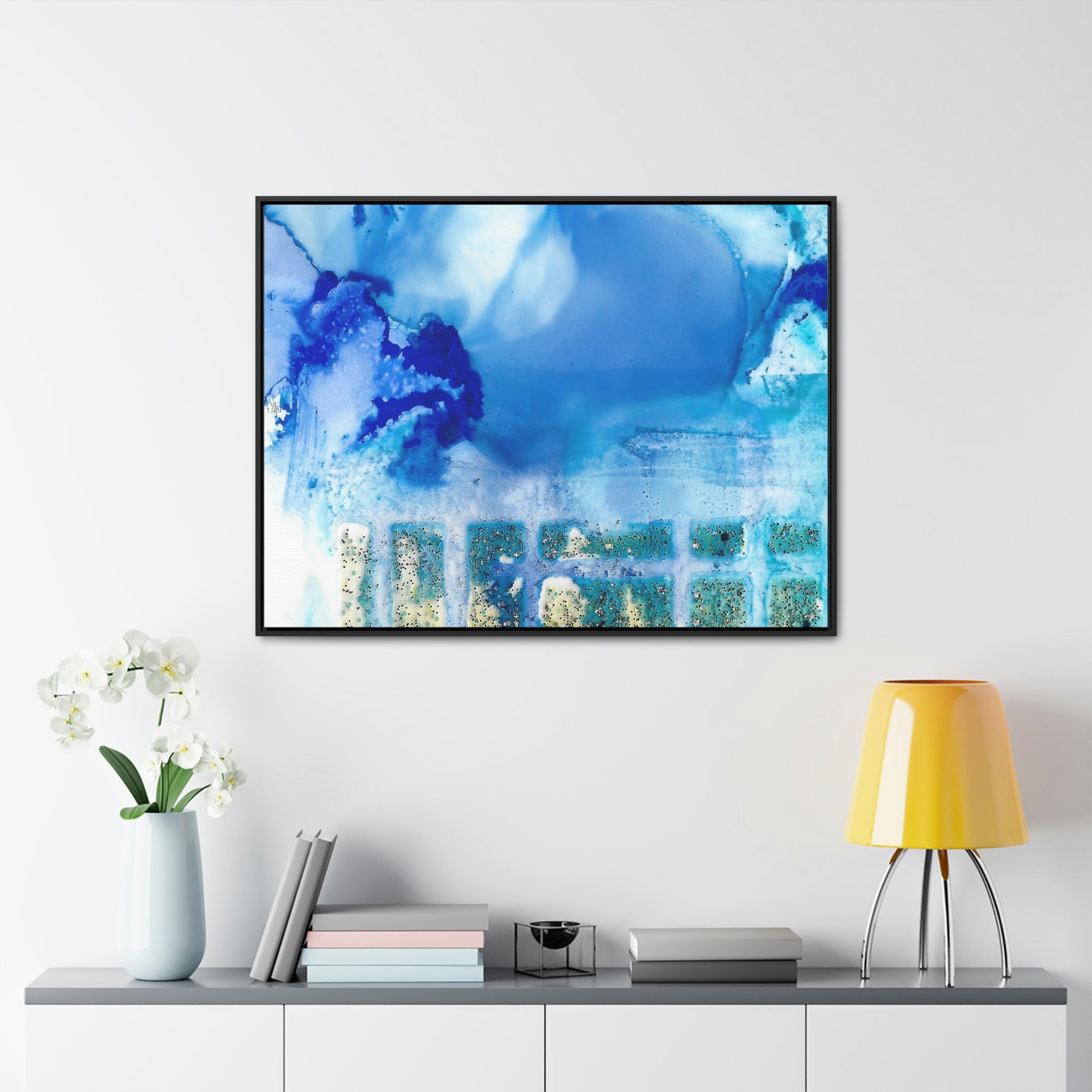 Blue Ice 7 Framed Canvas Print - Alja Design