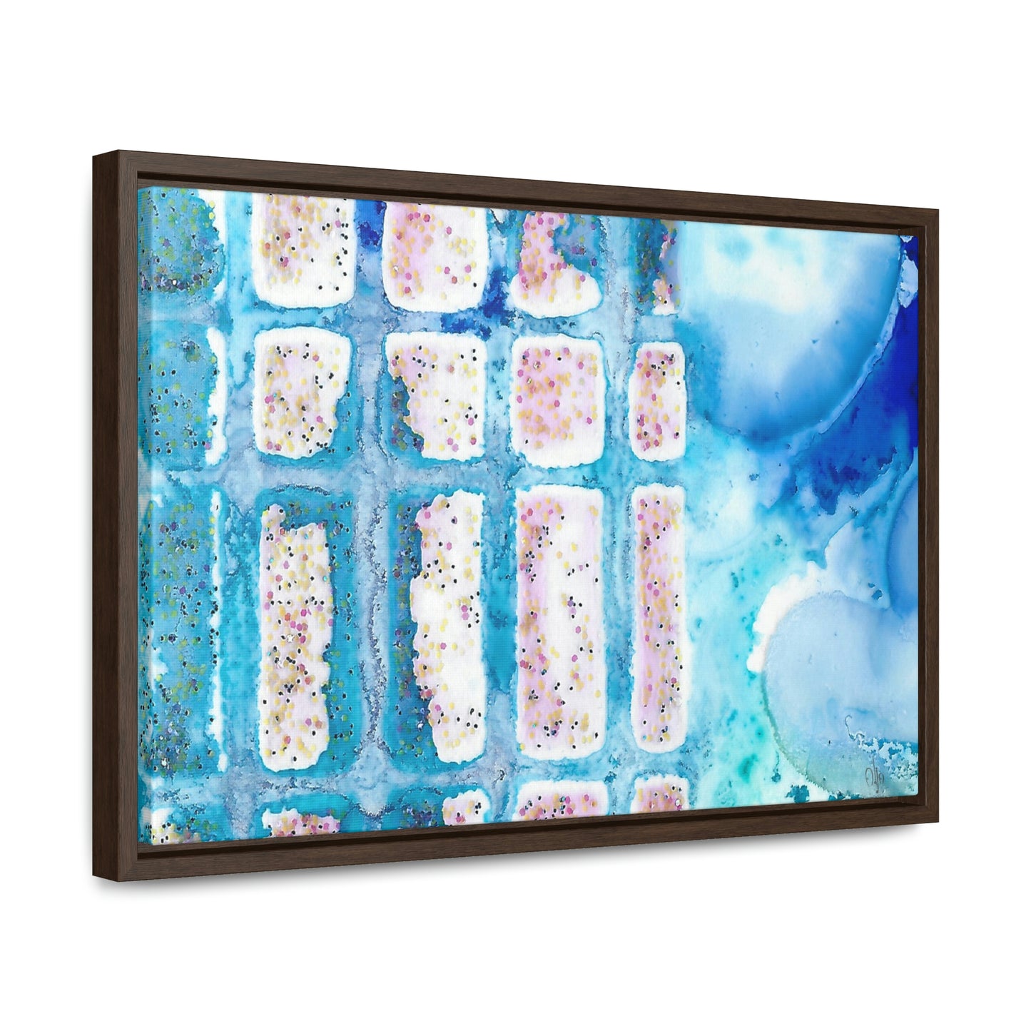 Blue Ice 6 Framed Canvas Print - Alja Design