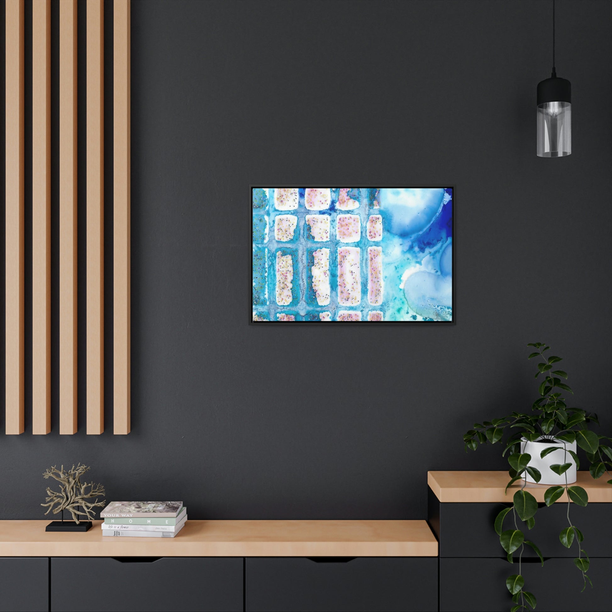 Blue Ice 6 Framed Canvas Print - Alja Design