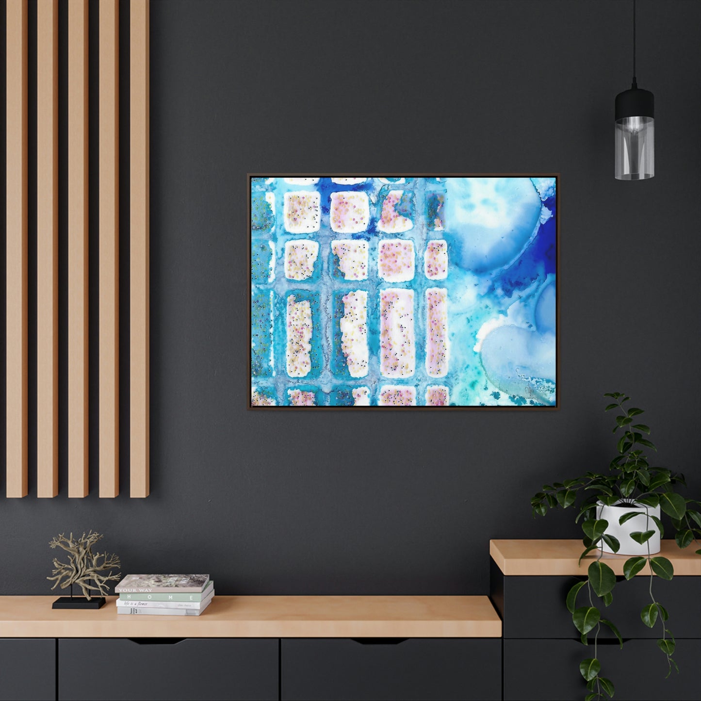 Blue Ice 6 Framed Canvas Print - Alja Design