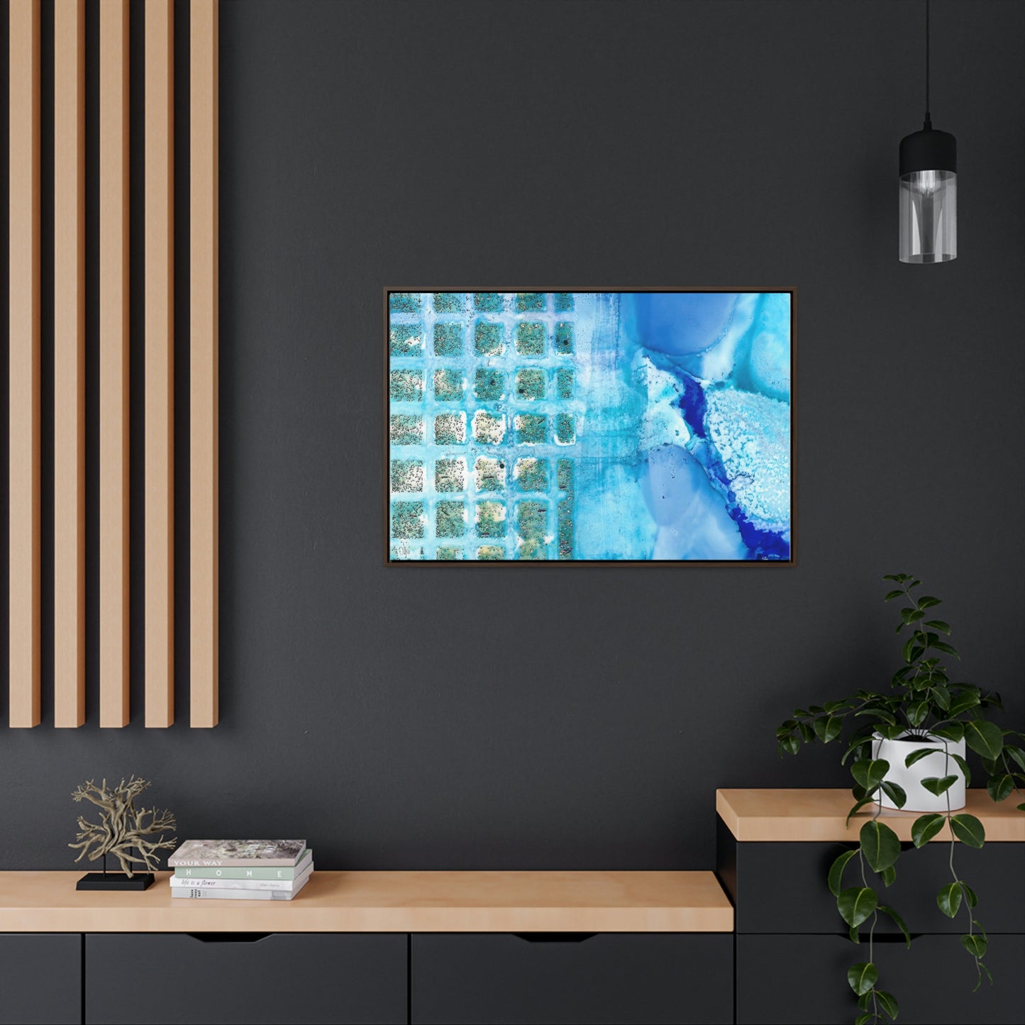 Blue Ice 14 Framed Canvas Print - Alja Design