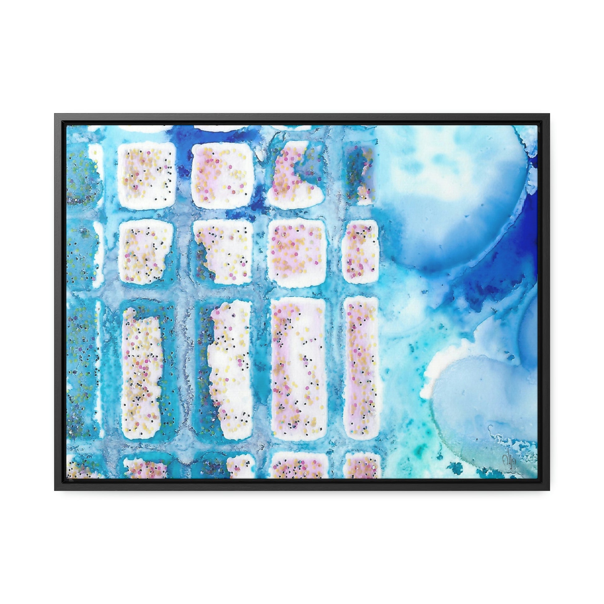 Blue Ice 6 Framed Canvas Print - Alja Design